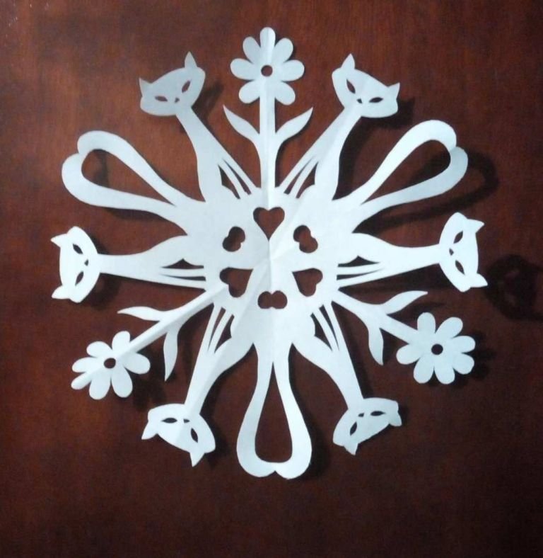 Снежинка кошка из бумаги