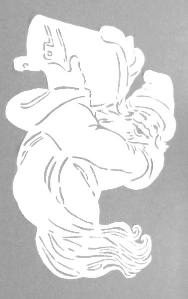 Вырезалка дед Мороз с ведром на окно