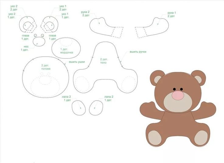 Выкройка игрушки из фетра Медвежонок