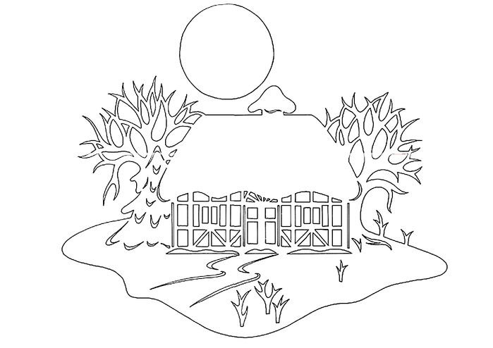 Зимний домик трафарет