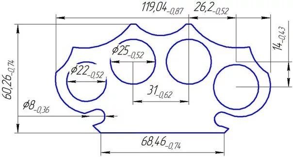 Чертёж кастета с размерами в натуральную