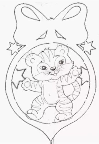 Тигр трафарет на окно новый год