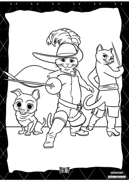 Раскраска кот в сапогах 2