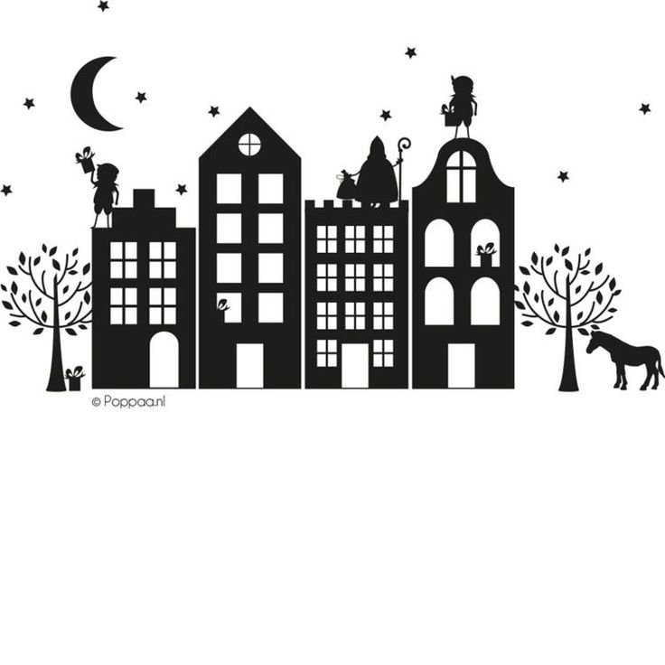 Силуэты домов на стене