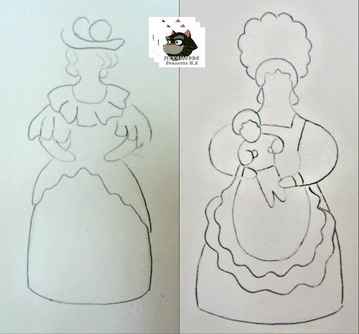 Дымковская игрушка барышня эскиз