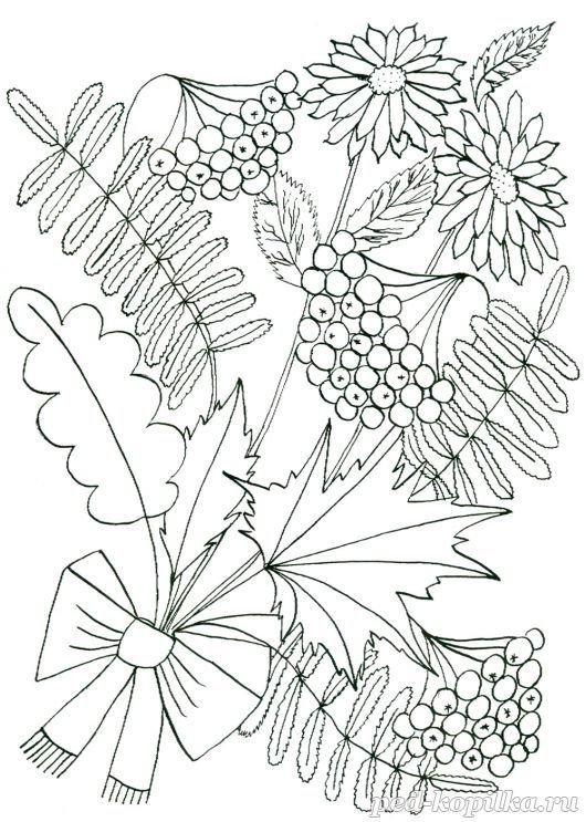 Раскраска осенний букет из листьев