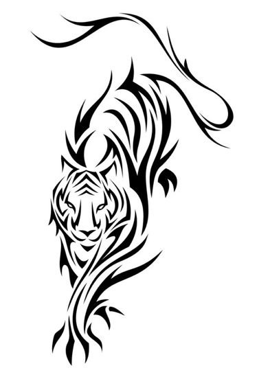 Тату тигр в стиле трайбл