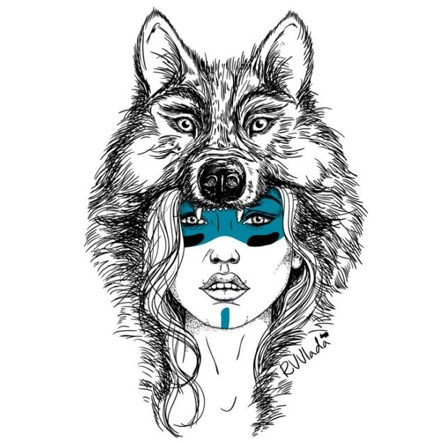 Тату волк для девушки