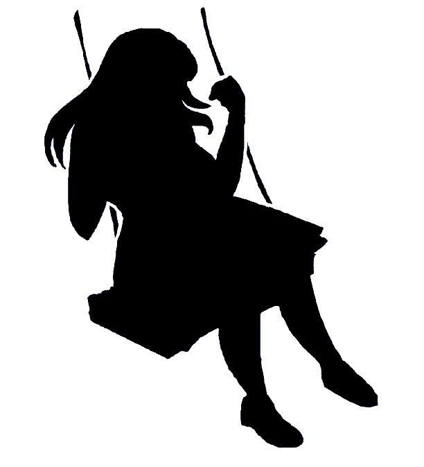 Девочка на качелях силуэт