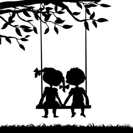 Силуэтное рисование дети на качелях