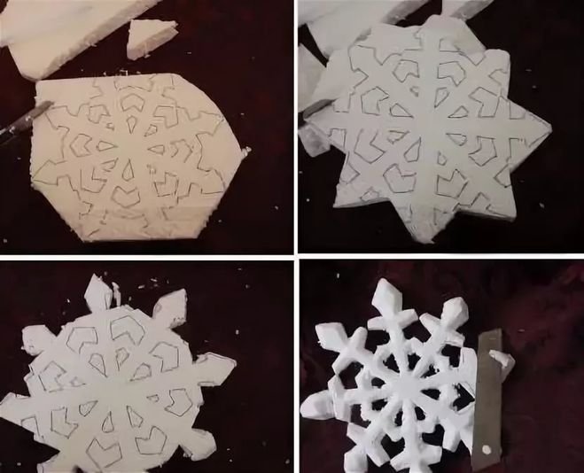 Снежинка из пенопласта трафарет