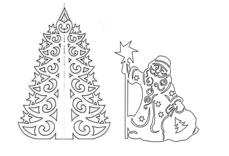 Вытынанки ёлочки на новогоднее окно