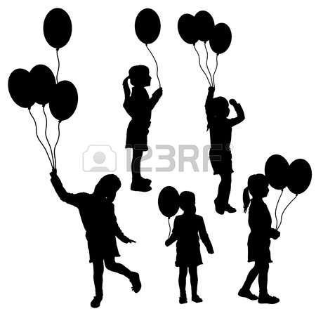 Силуэт дети с воздушным шаром