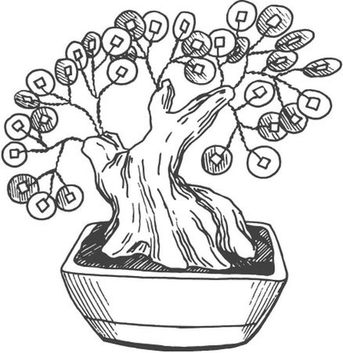 Денежное дерево раскраска для детей