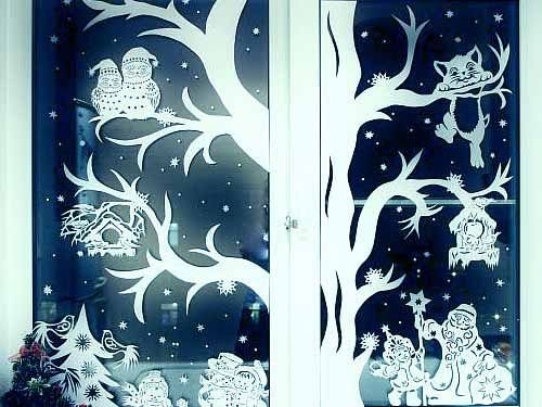 Зимние сюжеты на окна из бумаги