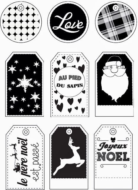 Новогодние бирки черно белые