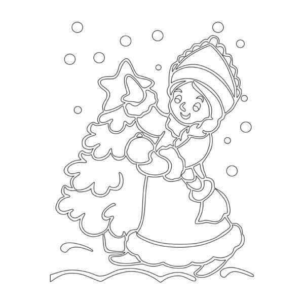 Трафарет Снегурочки для вырезания на окно