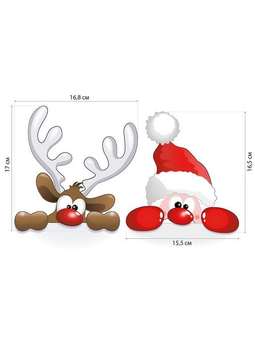 Новогодние наклейки на окна олень и Снеговик