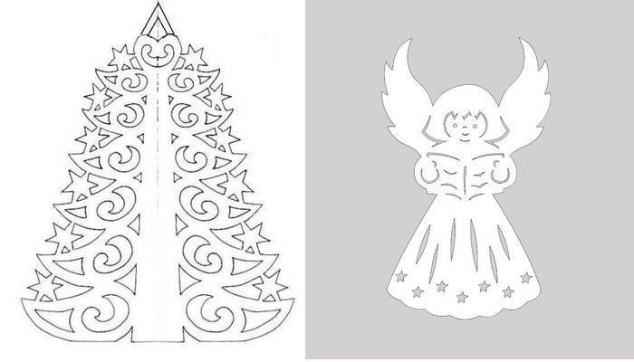 Вытынанки дед Мороз и Снегурочка и елка