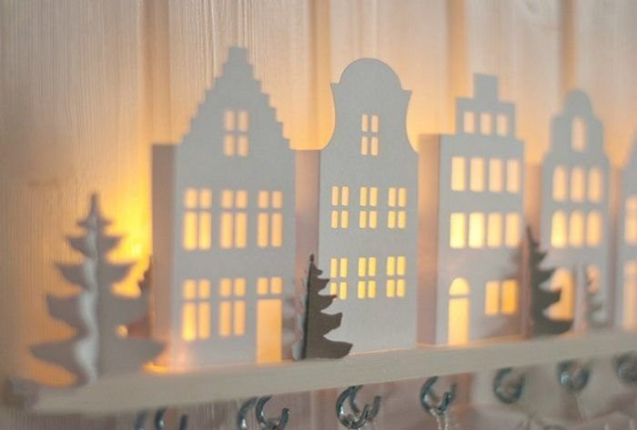 Новогодний декор домики на окно