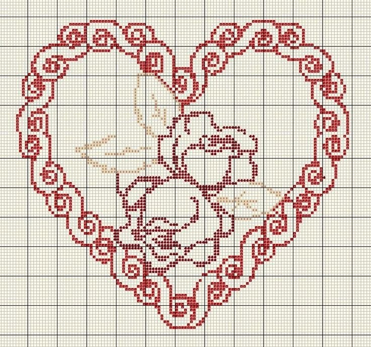 Вышитые сердечки крестиком