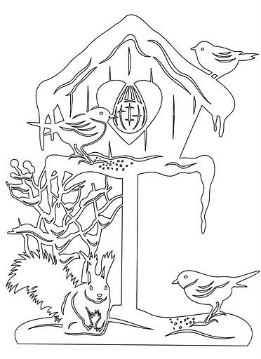 Новогодние трафареты на окна птицы