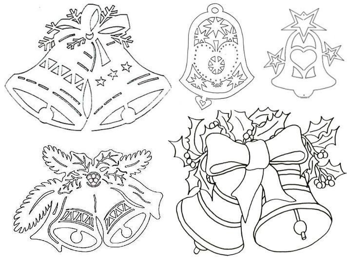 Новогодние трафареты на окна для вырезания колокольчики