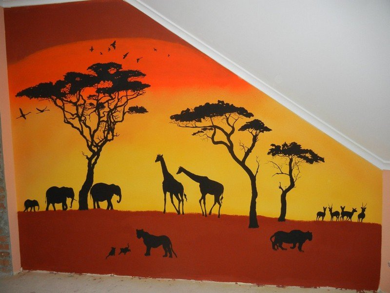 Силуэтная роспись на стене