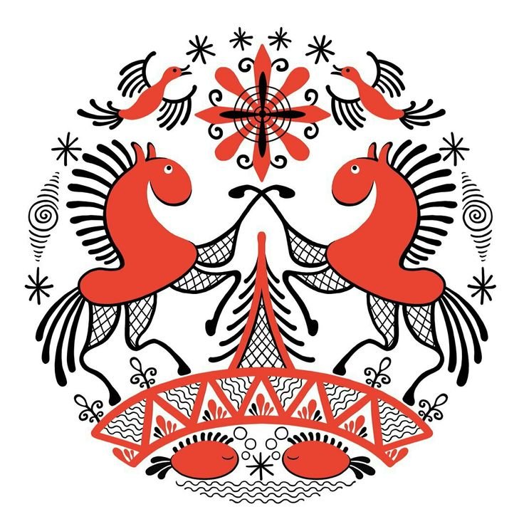 Мезенская роспись конь