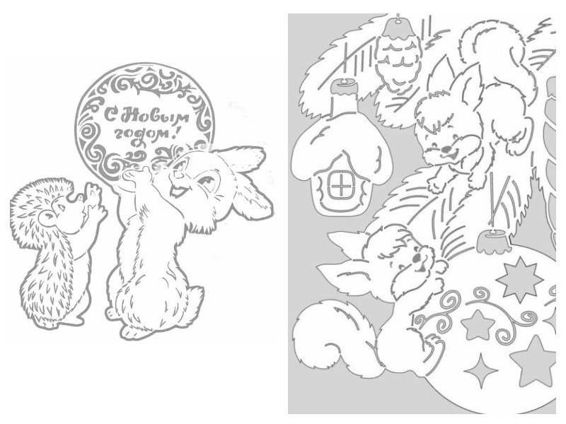 Белочка трафарет на окно новый год