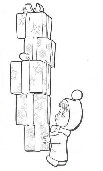 Раскраска Маша и медведь новый год