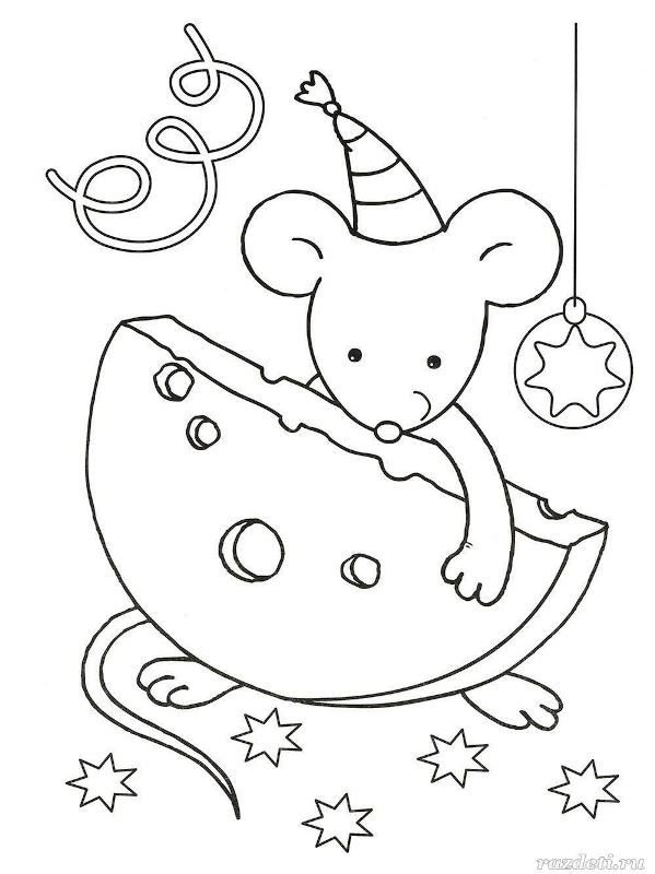 Раскраска мышонок новогодний