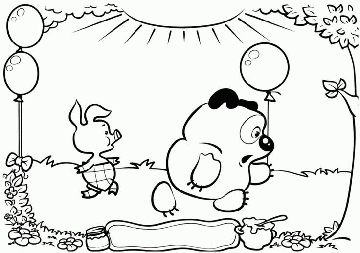 Винни пух и Пятачок раскраска для детей