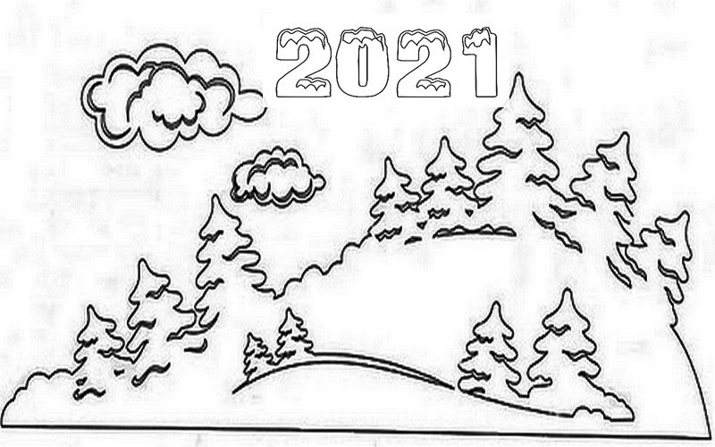 Трафарет на окно новый год лес