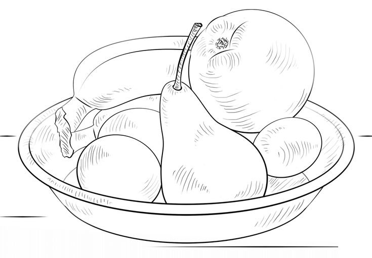 Тарелка с фруктами раскраска