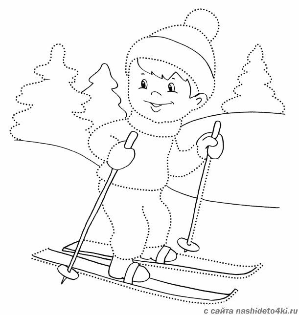 мальчик на лыжах на окно