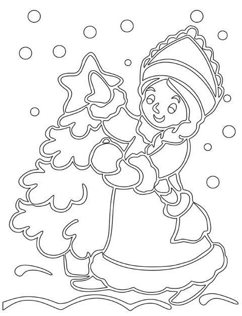 Трафареты на окна к новому году Снегурочка