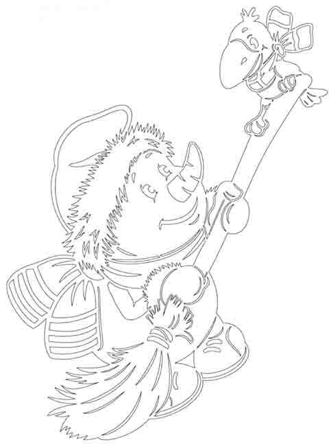 Снеговик с метлой трафарет