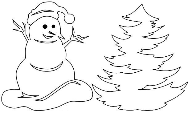 Снеговик трафарет для вырезания на окно