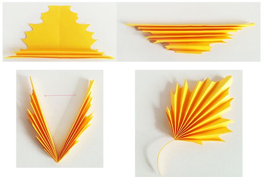 Кленовый лист из цветной бумаги гармошкой