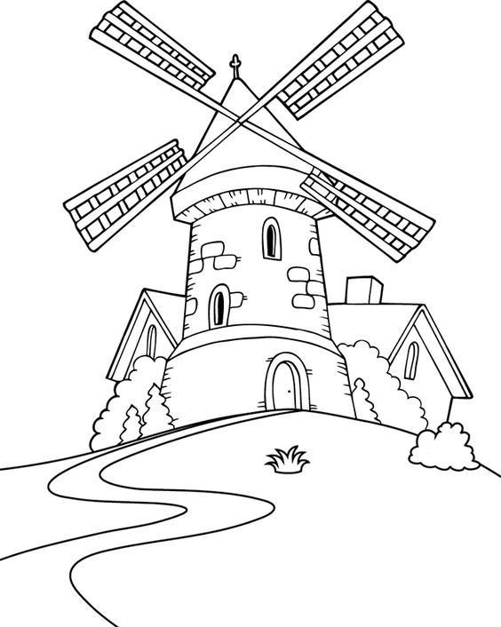 Ветряная мельница раскраска