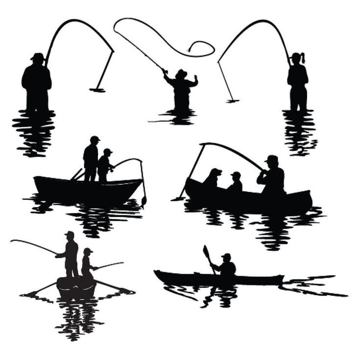 Силуэт рыбака в лодке с удочкой