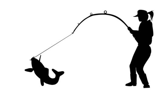 Силуэт рыбака в лодке с удочкой