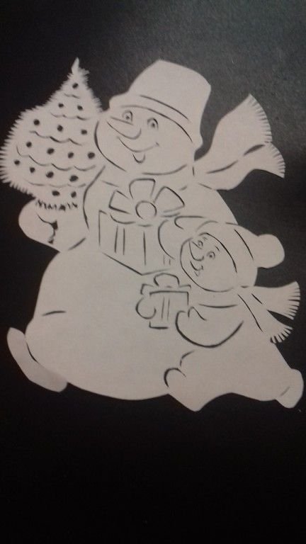 Вытынанки на новый год Снеговик