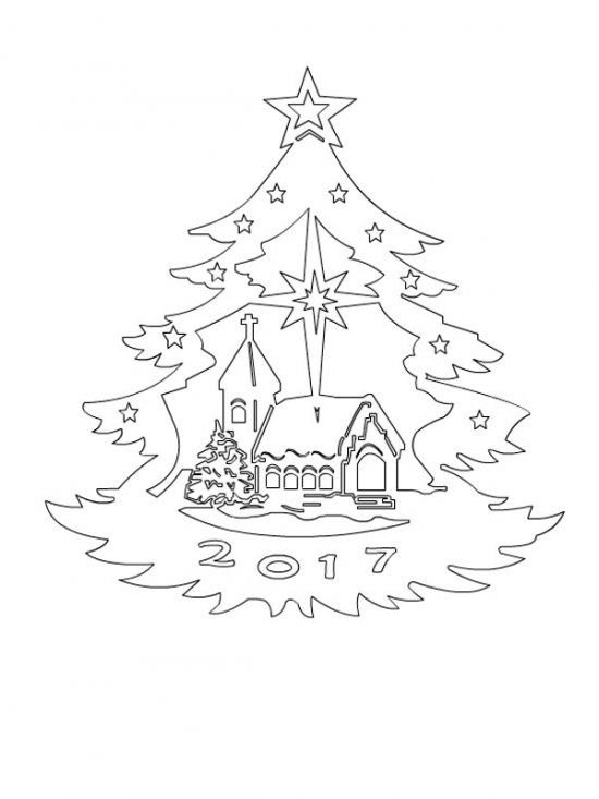 Вытынанки домик с елкой