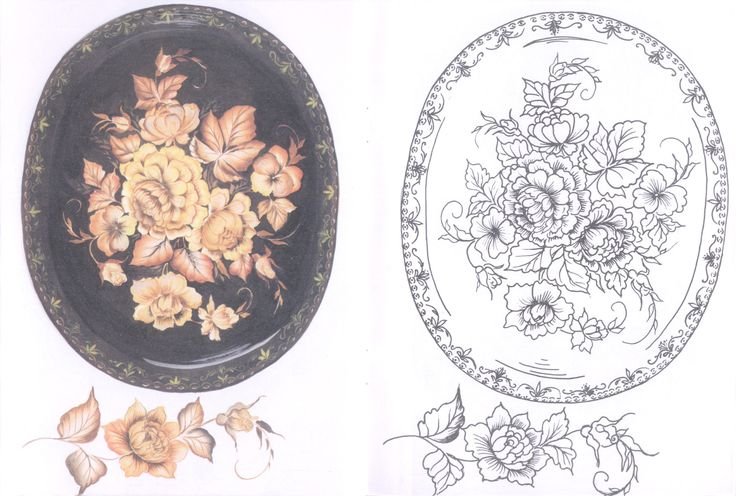 Жостовский поднос нарисовать