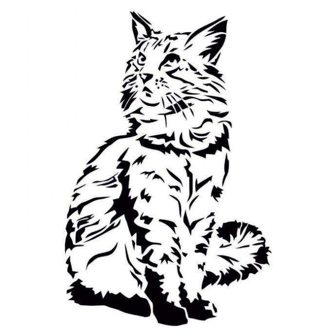 Трафарет кота для выжигания по дереву