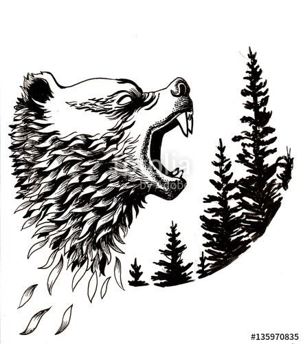 Эскиз медведь в лесу