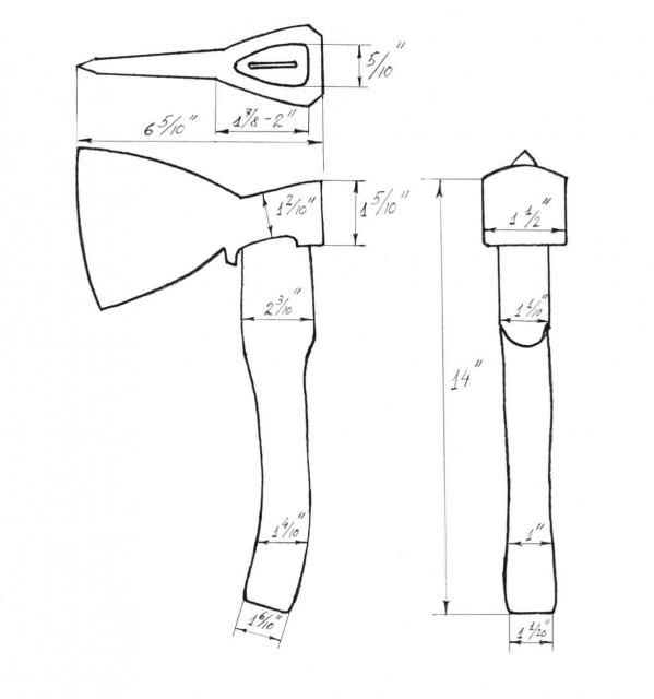 Чертеж топорища для таежного топора