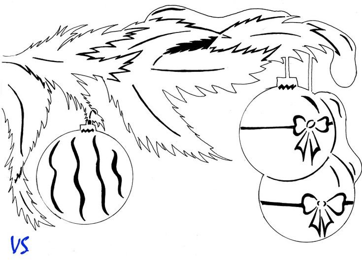 Трафарет Еловая ветка с игрушками